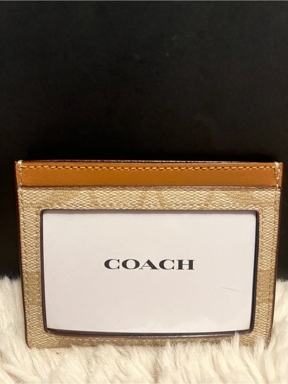 Coach Canvas Card Holder in Khaki & Saddle